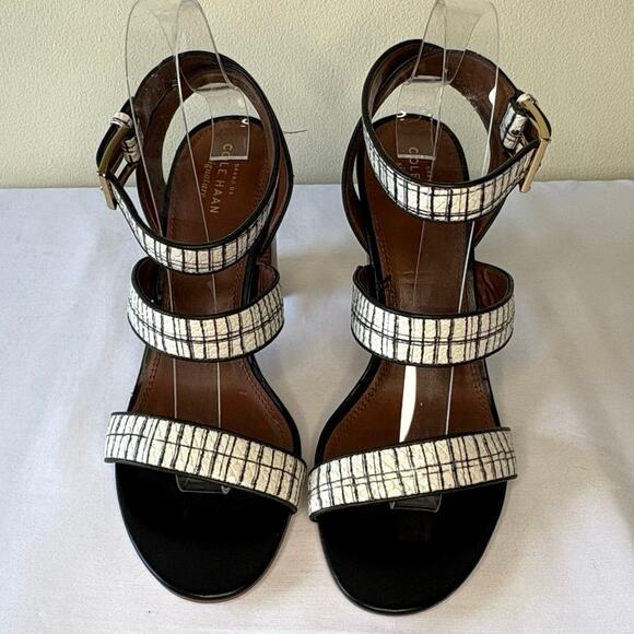 Cole Haan Signature Ankle Strap Block Heel Sandal Women's 10B | Black/White - Picture 3 of 11